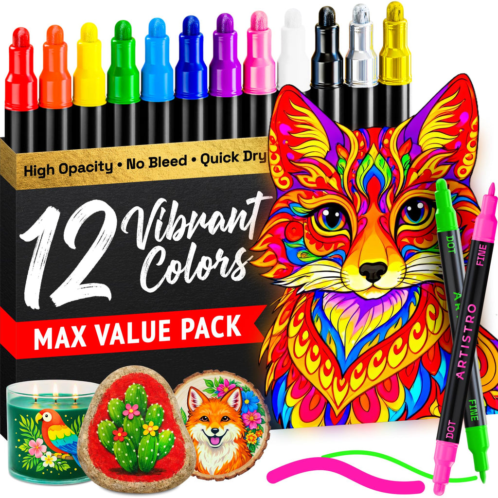 ARTISTRO Metallic Dual-Tip Acrylic Paint Marker Pens - Set of 24