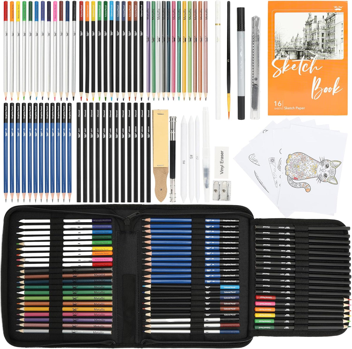 Mr. Pen- Drawing Set Sketching Kit, 81 Pack, Art Supplies with Sketchbook