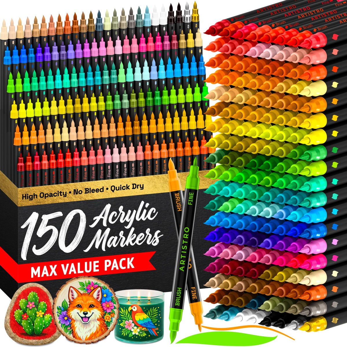 ARTISTRO 100 Acrylic Dual-Tip Glass Marker Pens for Wine Glasses
