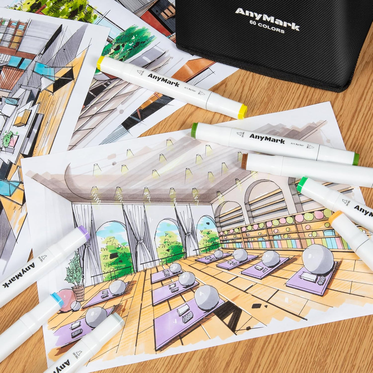 AnyMark 60 Colors Alcohol Markers Chisel & Fine Dual Tip