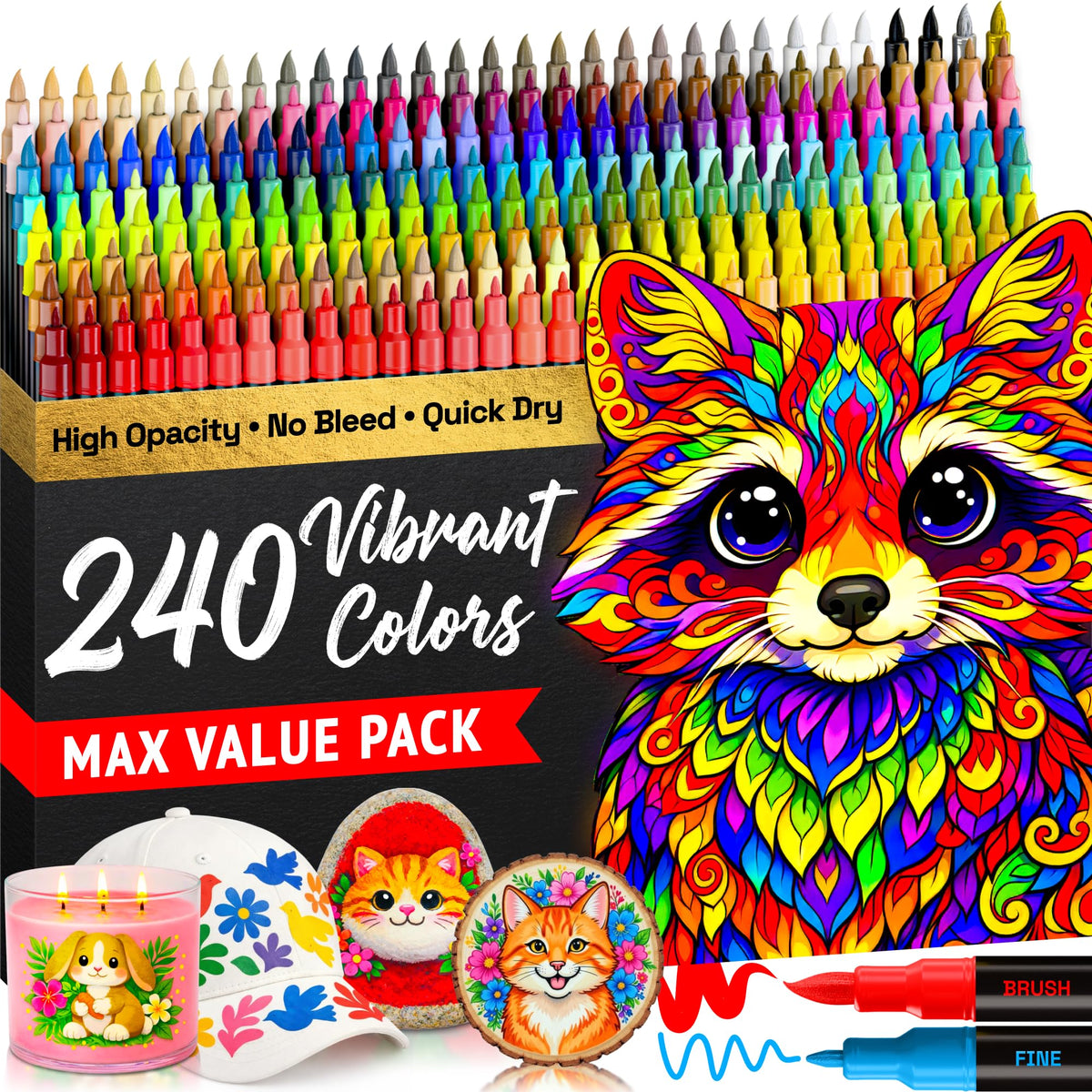 ARTISTRO 24 Metallic Dual-Tip Acrylic Paint Marker Pens for Drawing