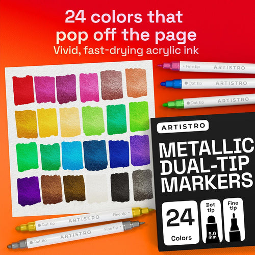 ARTISTRO Metallic Dual-Tip Acrylic Paint Marker Pens - Set of 24