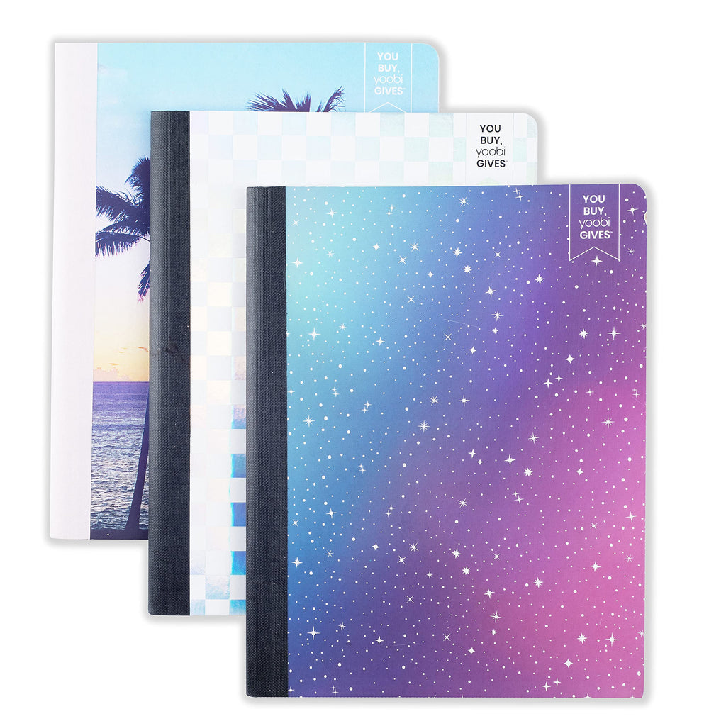 Yoobi College Ruled 3-Subject Notebooks, 3-Pack, 150 Sheets, 8x10.5in